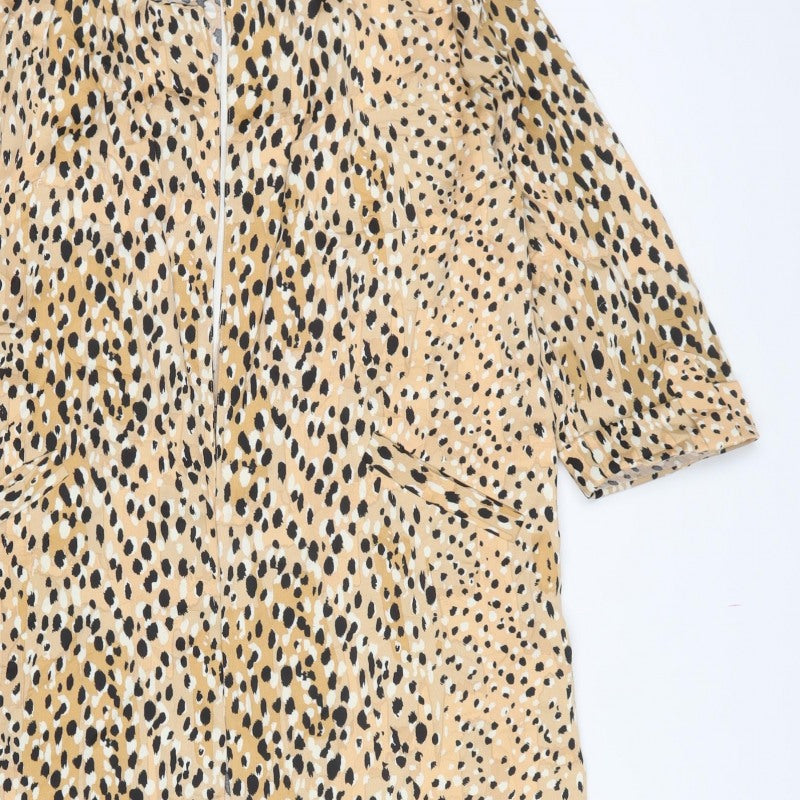 River Island Women Beige UK 14 Long Leopard Print Zip Coat