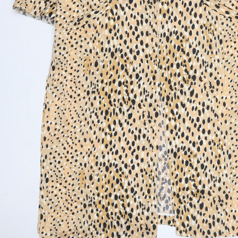 River Island Women Beige UK 14 Long Leopard Print Zip Coat