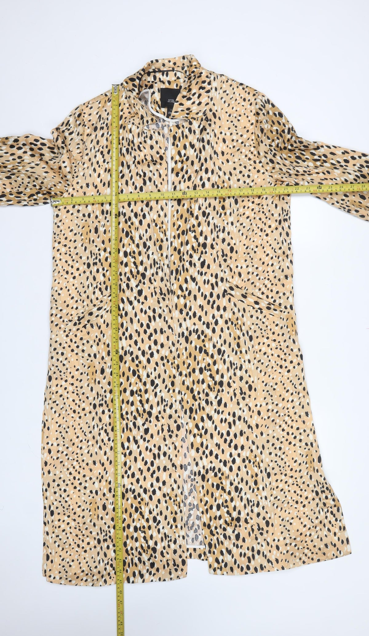 River Island Women Beige UK 14 Long Leopard Print Zip Coat