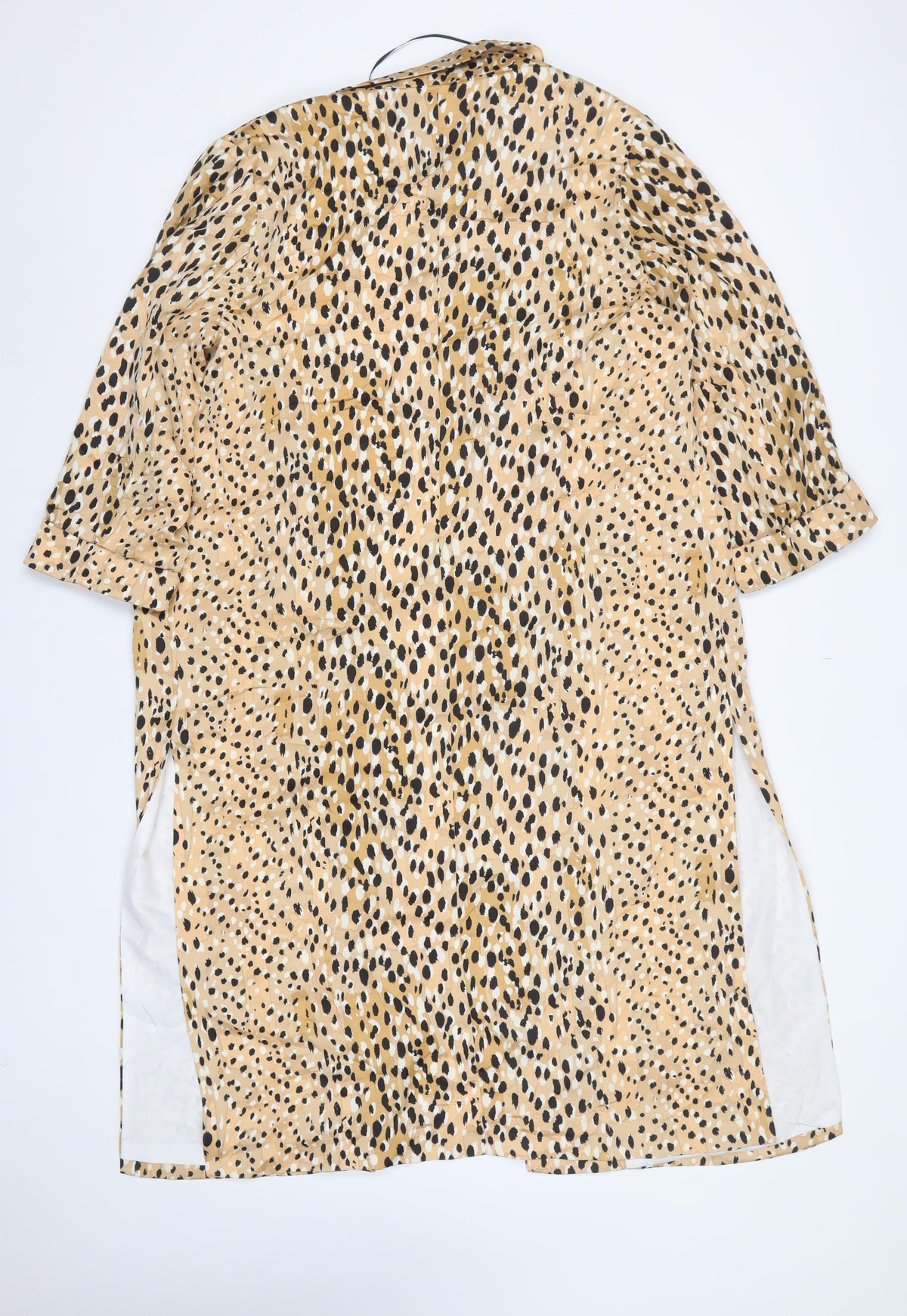 River Island Women Beige UK 14 Long Leopard Print Zip Coat