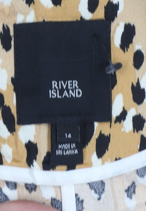 River Island Women Beige UK 14 Long Leopard Print Zip Coat