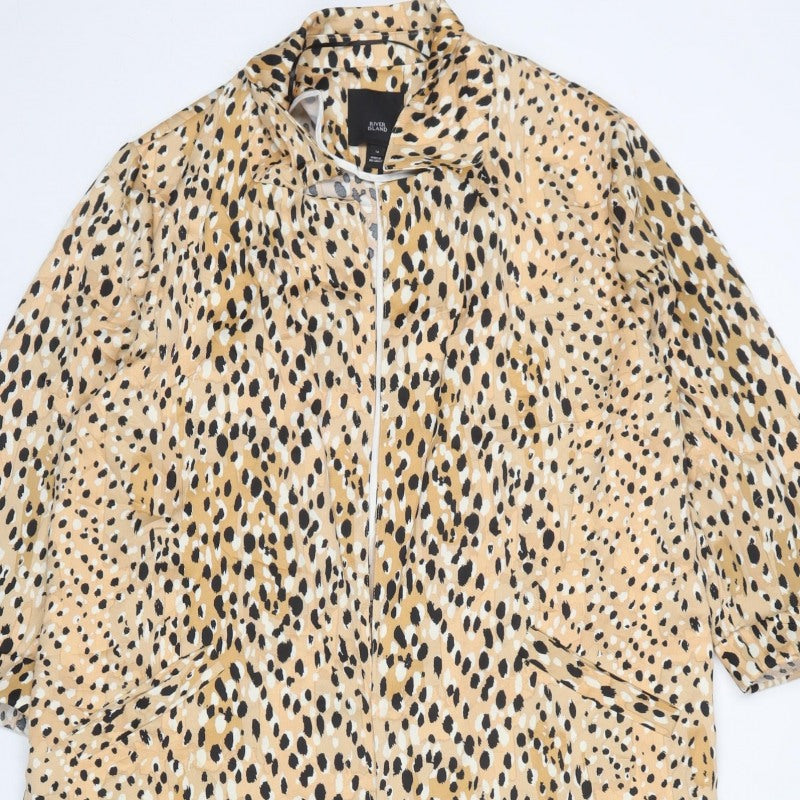 River Island Women Beige UK 14 Long Leopard Print Zip Coat
