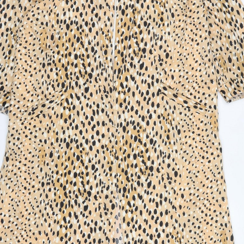 River Island Women Beige UK 14 Long Leopard Print Zip Coat