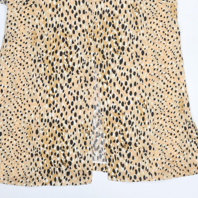River Island Women Beige UK 14 Long Leopard Print Zip Coat