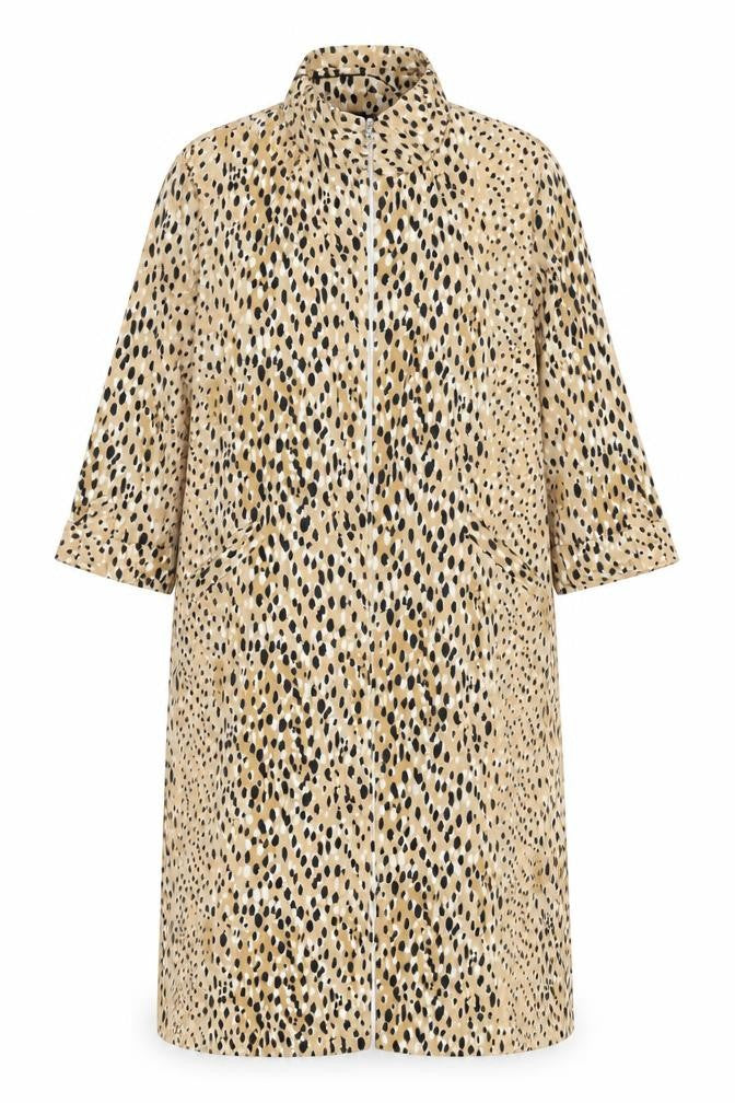 River Island Women Beige UK 14 Long Leopard Print Zip Coat