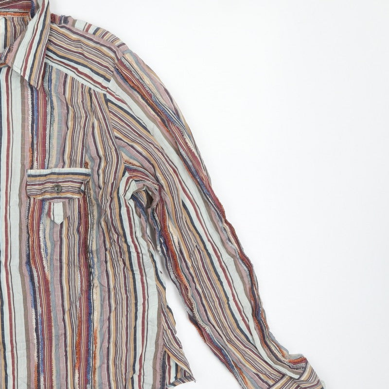 FER Women Multicoloured UK 14 Striped Button-Up Long Sleeve Shirt