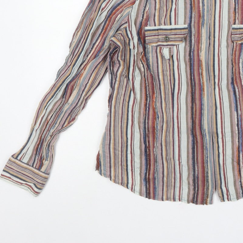 FER Women Multicoloured UK 14 Striped Button-Up Long Sleeve Shirt