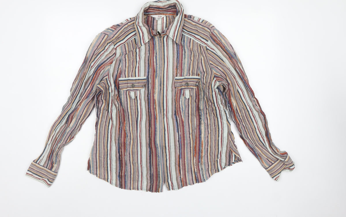FER Women Multicoloured UK 14 Striped Button-Up Long Sleeve Shirt