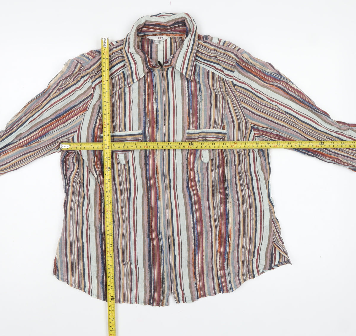 FER Women Multicoloured UK 14 Striped Button-Up Long Sleeve Shirt