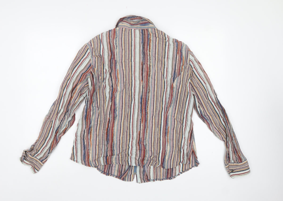 FER Women Multicoloured UK 14 Striped Button-Up Long Sleeve Shirt