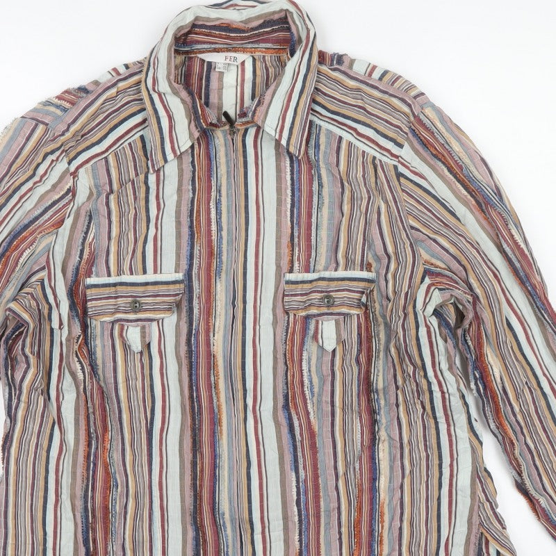 FER Women Multicoloured UK 14 Striped Button-Up Long Sleeve Shirt