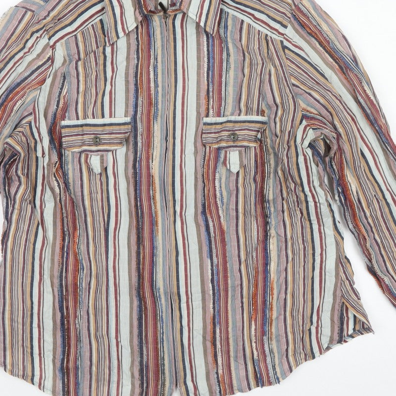 FER Women Multicoloured UK 14 Striped Button-Up Long Sleeve Shirt