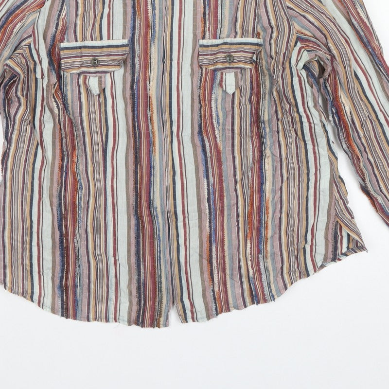 FER Women Multicoloured UK 14 Striped Button-Up Long Sleeve Shirt