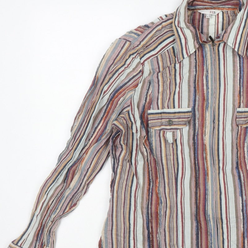 FER Women Multicoloured UK 14 Striped Button-Up Long Sleeve Shirt
