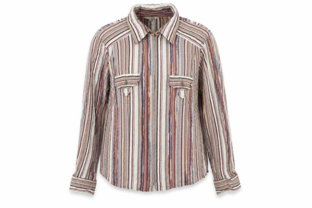 FER Women Multicoloured UK 14 Striped Button-Up Long Sleeve Shirt