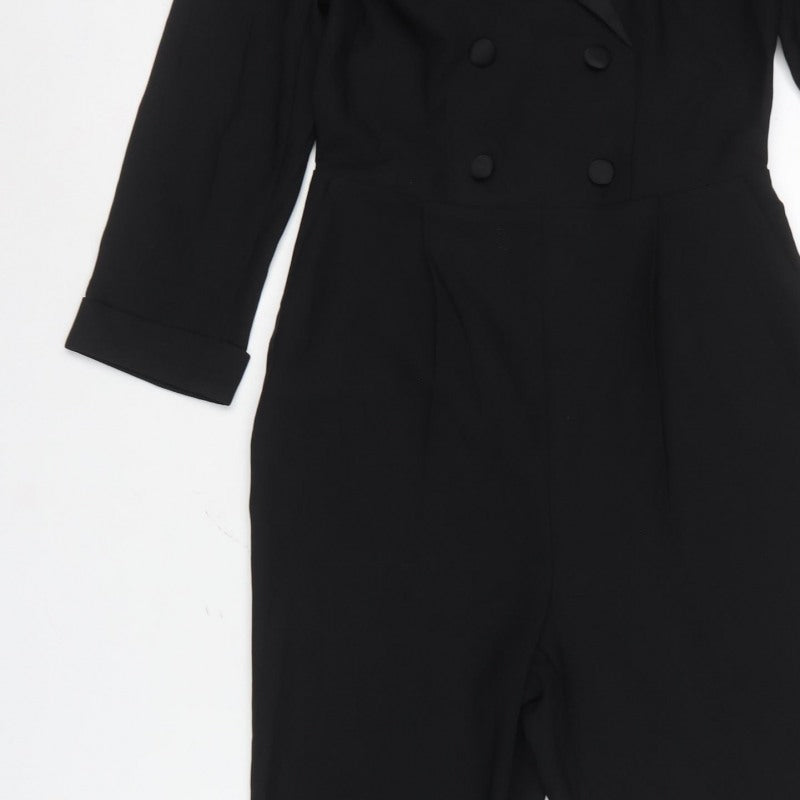 Primark Women Black UK 4 Double-Breasted Collared Tapered Jumpsuit
