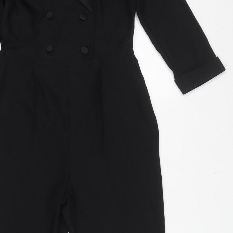 Primark Women Black UK 4 Double-Breasted Collared Tapered Jumpsuit