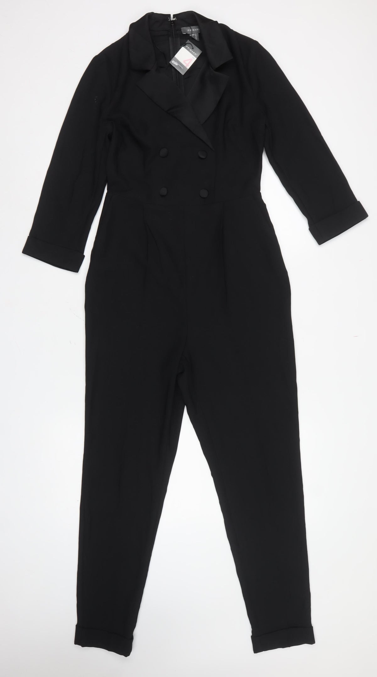 Primark Women Black UK 4 Double-Breasted Collared Tapered Jumpsuit