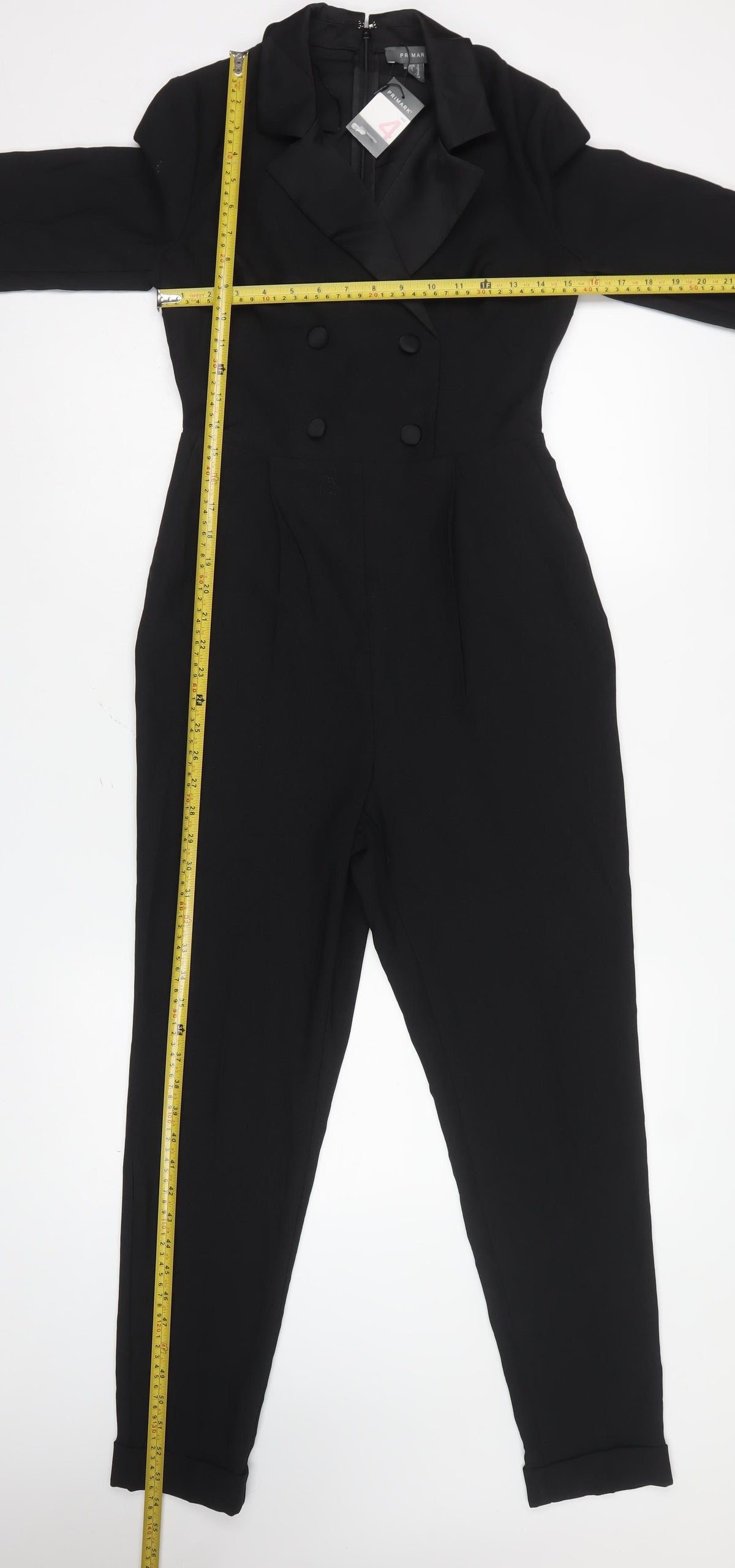 Primark Women Black UK 4 Double-Breasted Collared Tapered Jumpsuit