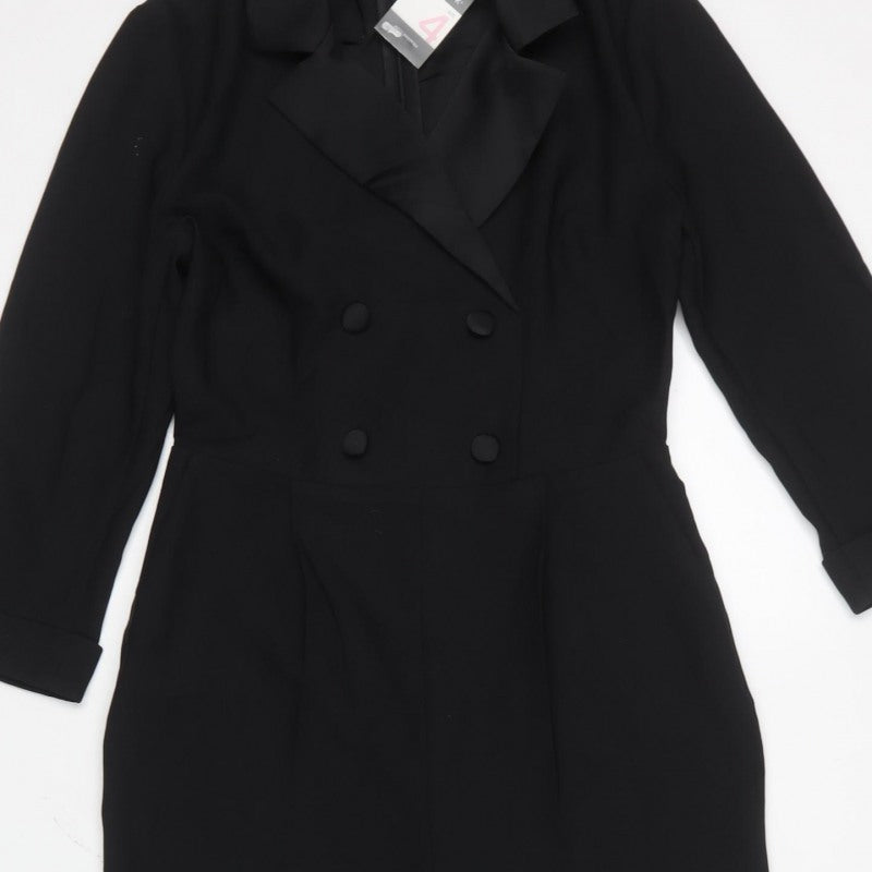 Primark Women Black UK 4 Double-Breasted Collared Tapered Jumpsuit
