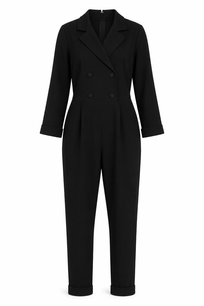 Primark Women Black UK 4 Double-Breasted Collared Tapered Jumpsuit