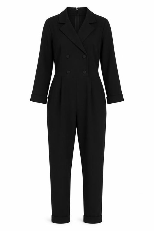 Primark Women Black UK 4 Double-Breasted Collared Tapered Jumpsuit