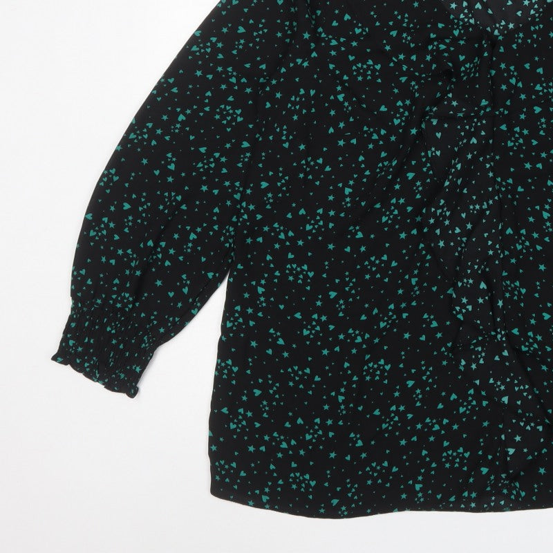 Evans Women Black Green Heart Star Wrap Blouse UK 14