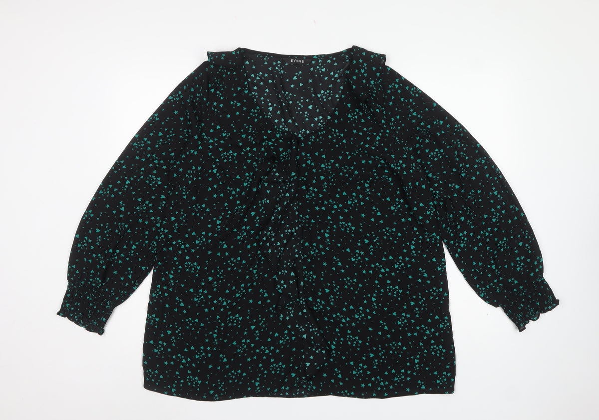 Evans Women Black Green Heart Star Wrap Blouse UK 14