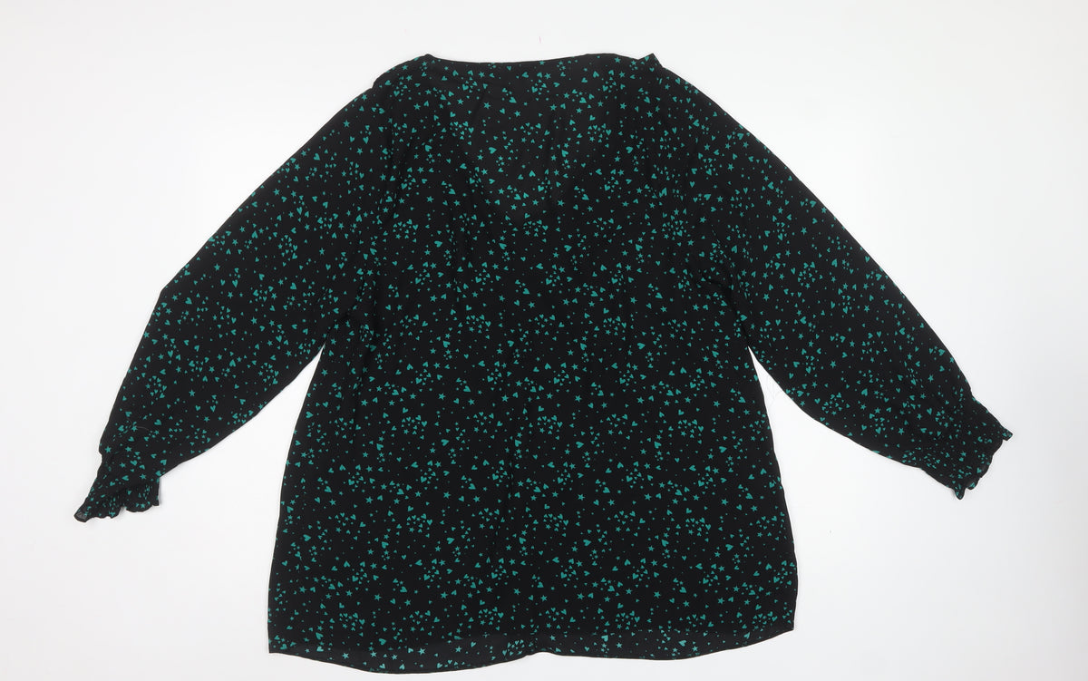 Evans Women Black Green Heart Star Wrap Blouse UK 14