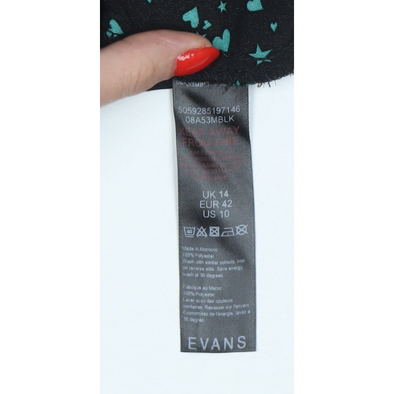 Evans Women Black Green Heart Star Wrap Blouse UK 14