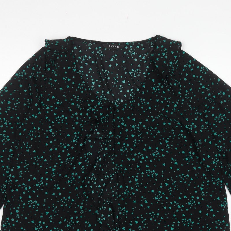 Evans Women Black Green Heart Star Wrap Blouse UK 14