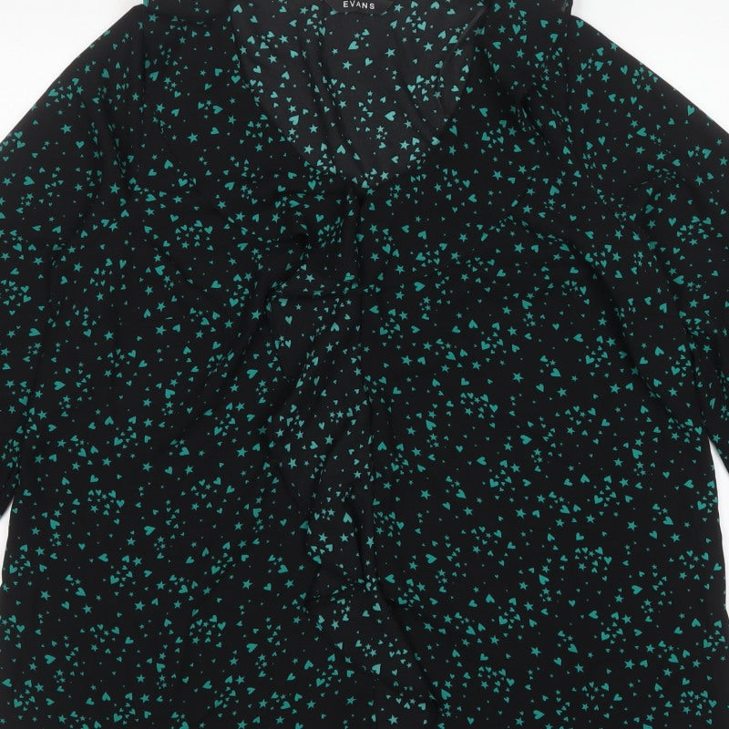 Evans Women Black Green Heart Star Wrap Blouse UK 14