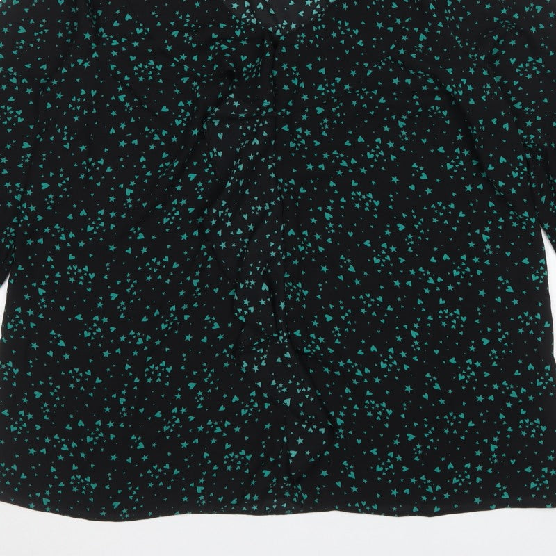 Evans Women Black Green Heart Star Wrap Blouse UK 14