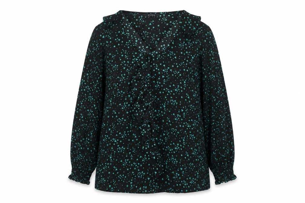 Evans Women Black Green Heart Star Wrap Blouse UK 14