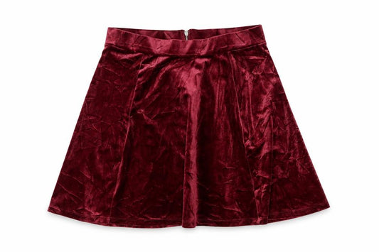 H&M Divided Women Red M Velvet Skater Mini Skirt Zip Party