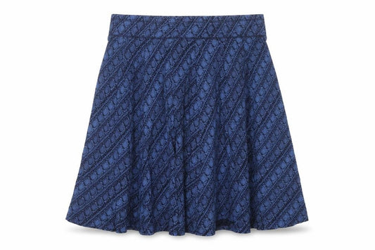 FatFace Women’s Blue Geometric Skater Skirt UK 12 Elastic Waist