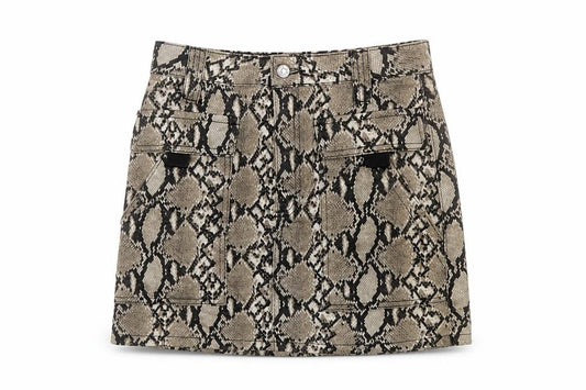 Topshop Women’s Beige Snake Print Cargo Mini Skirt UK 8