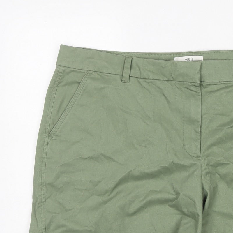 Marks & Spencer Women Green Size 22 Stretch Chino Shorts Pockets