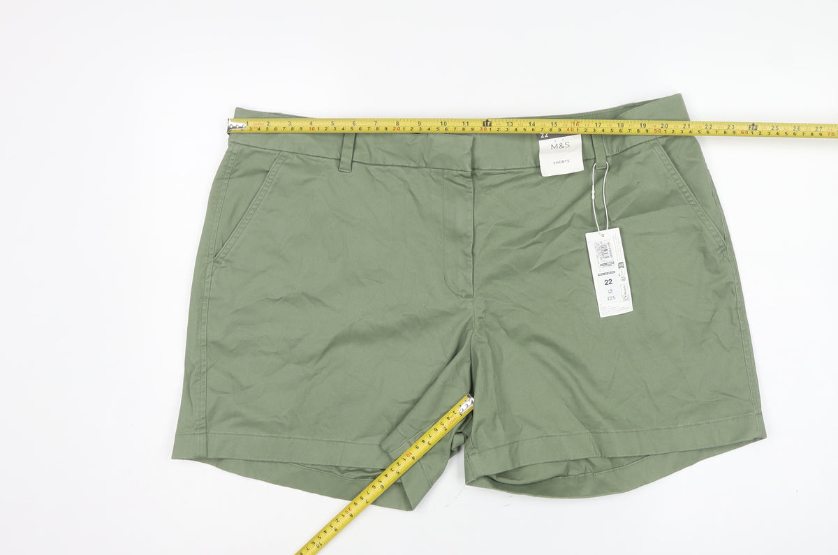 Marks & Spencer Women Green Size 22 Stretch Chino Shorts Pockets