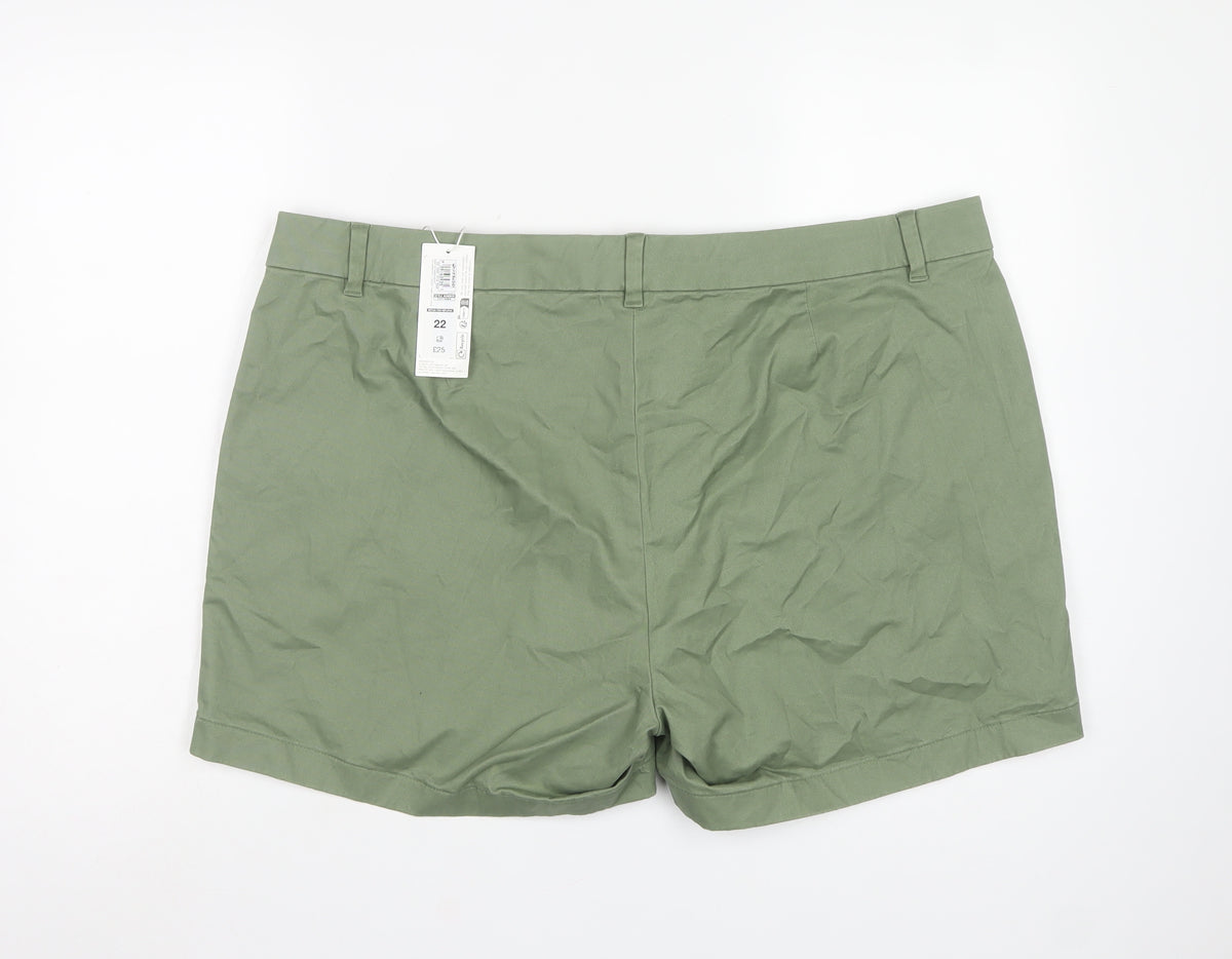 Marks & Spencer Women Green Size 22 Stretch Chino Shorts Pockets