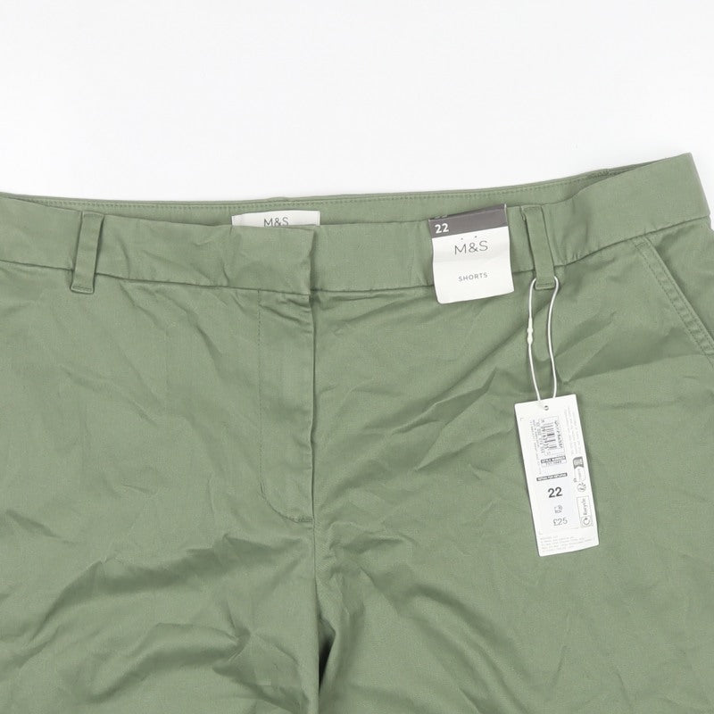 Marks & Spencer Women Green Size 22 Stretch Chino Shorts Pockets