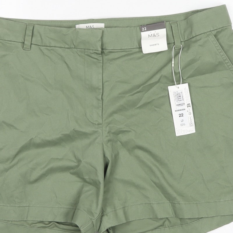 Marks & Spencer Women Green Size 22 Stretch Chino Shorts Pockets