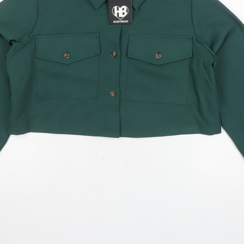 Heartbreak Women Green UK 8 Cropped Button-Up Pocket Blouse
