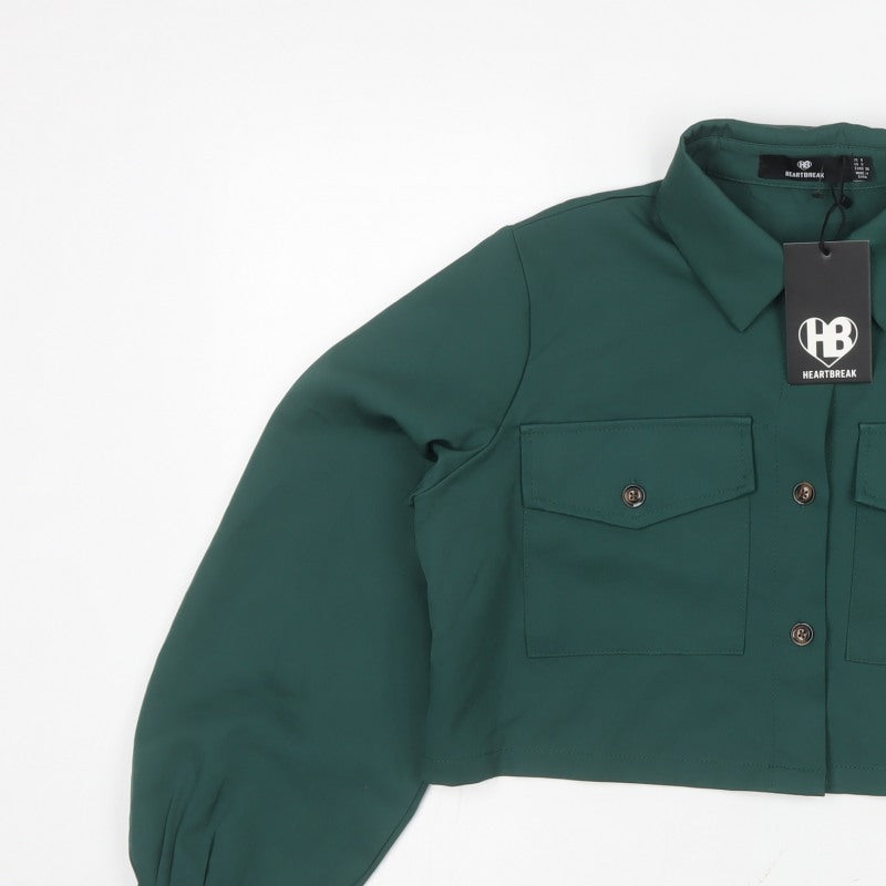 Heartbreak Women Green UK 8 Cropped Button-Up Pocket Blouse