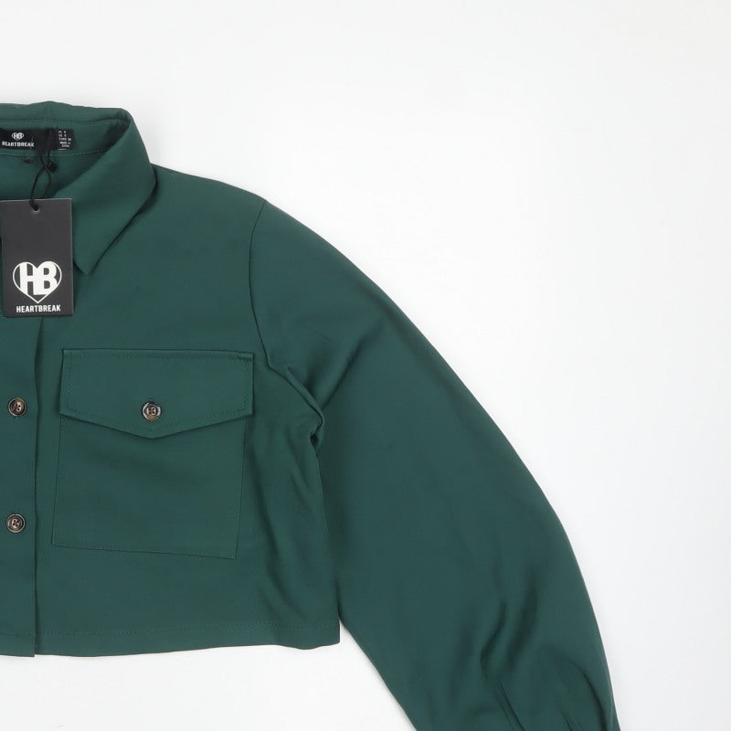 Heartbreak Women Green UK 8 Cropped Button-Up Pocket Blouse