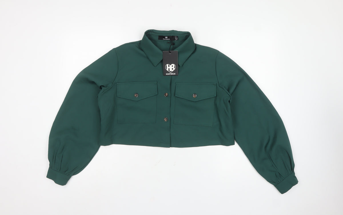 Heartbreak Women Green UK 8 Cropped Button-Up Pocket Blouse