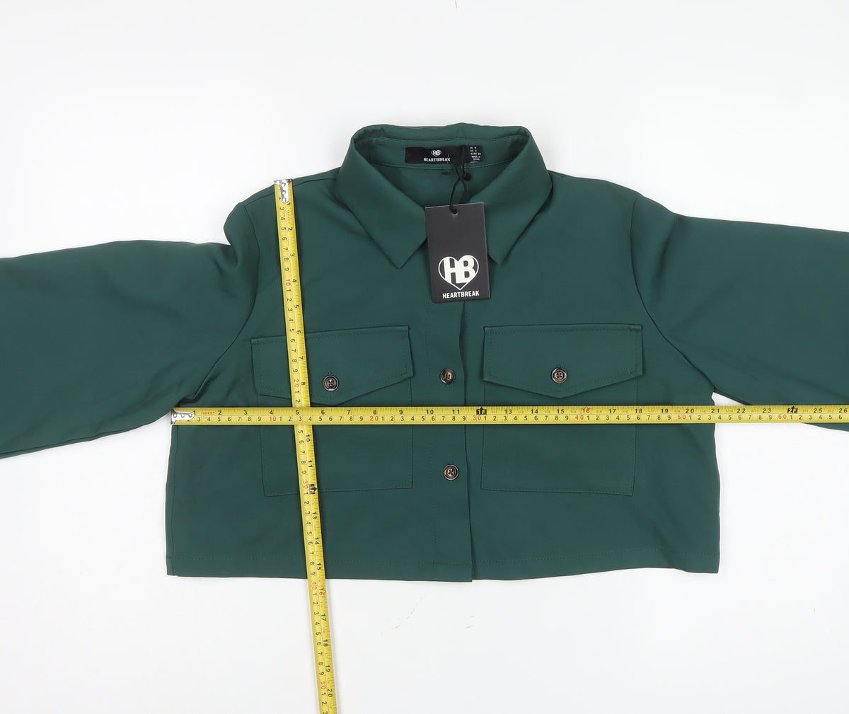 Heartbreak Women Green UK 8 Cropped Button-Up Pocket Blouse