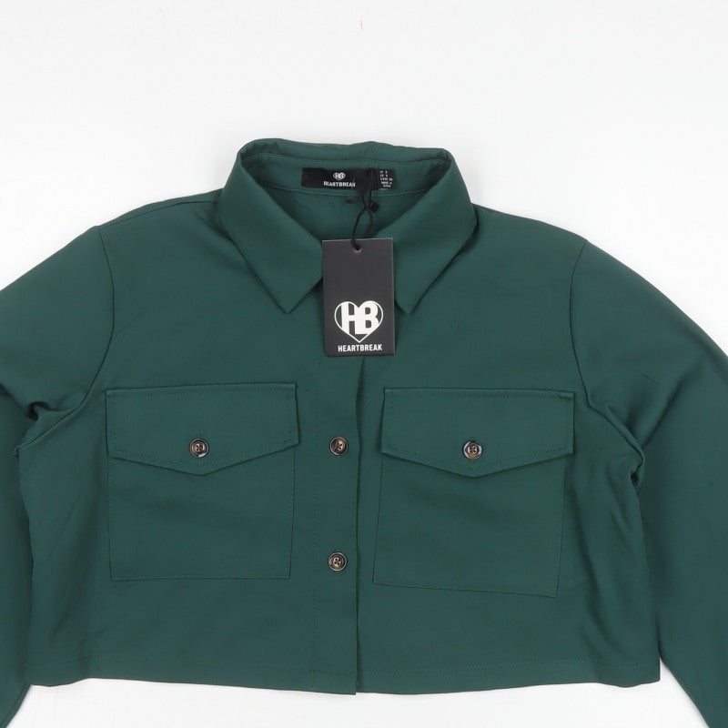 Heartbreak Women Green UK 8 Cropped Button-Up Pocket Blouse