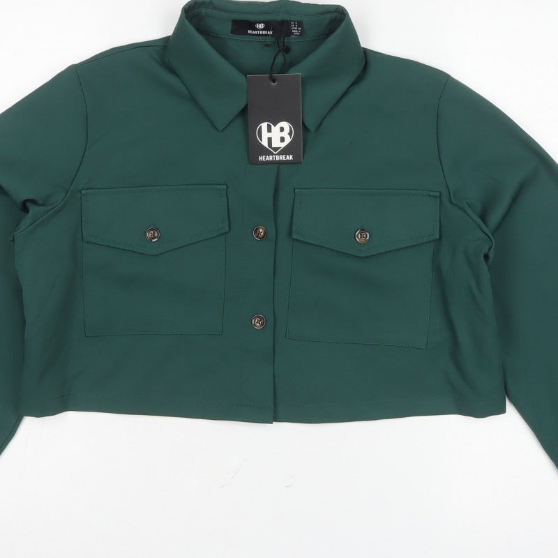 Heartbreak Women Green UK 8 Cropped Button-Up Pocket Blouse