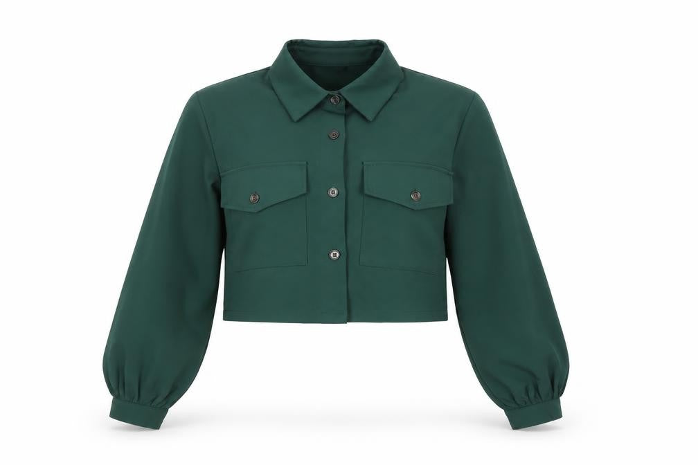 Heartbreak Women Green UK 8 Cropped Button-Up Pocket Blouse
